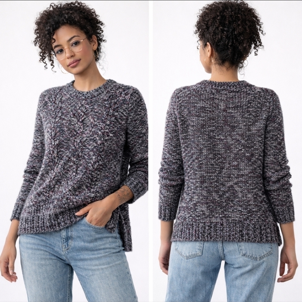 Madewell Alpaca Wool Blend Chunky Cable Knit Sweater Marled Burgundy Grey Size M